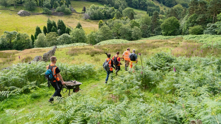 National Trust volunteers helping with Slow the Flow conservation project at Hardcastle Crags, West Yorkshire